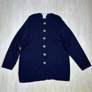 Vintage Jaeger Wool Blend Button Front Navy Classic Cardigan Sweater Large